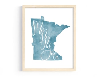Minnesota Hand Lettered State Watercolor Print INSTANT DIGITAL DOWNLOAD