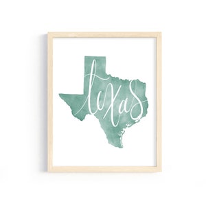 Texas Print. Watercolor Print. State Illustration. Personalized Home State Print. Hand lettered &quot;Texas&quot; Print. Texas Gift. Watercolor Art