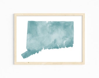 Connecticut Watercolor Print. State Illustration. Connecticut Art. Personalized State Print. Custom Connecticut Gift.