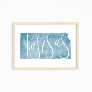Kansas Hand Lettering Print. Home Decor for Kansas Lover. Personalized Kansas Art Print. Kansas Gift. Kansas Illustration.Custom State Print