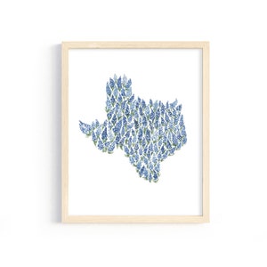 Texas Watercolor Print. Bluebonnet Print. Texas Print. State Illustration. Texas Art. Watercolor Bluebonnets. State Print. Texas Gift.