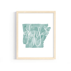 Arkansas Hand Lettered Print. State of Arkansas Print. Arkansas Wall Art. Personalized State Print. Watercolor State. Arkansas Gift