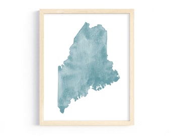 Maine Watercolor Print. Watercolor State Illustration. Maine Art Print. Maine Gift. Personalized State Print. Home Decor. Wall Art.