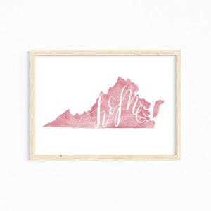 Hand Lettered Virginia Home Print. Virginia Home Decor. State of Virginia Art Print. Virginia Home Gift. Custom Home State Gift