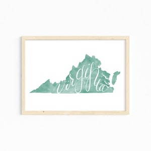 Hand Lettered Virginia Print. Virginia Home Decor. State of Virginia Art Print. Hand Lettered Virginia Gift. Custom Home State Print