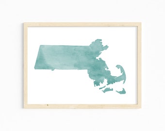 Massachusetts Watercolor Art Print INSTANT DIGITAL DOWNLOAD