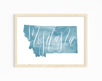 Montana Hand Lettering Watercolor Print INSTANT DIGITAL DOWNLOAD