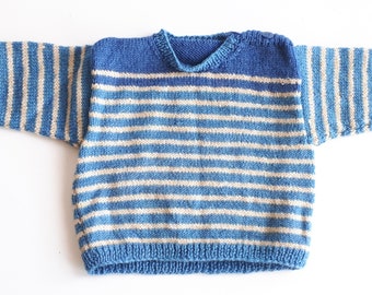 Handknitted striped baby sweater handmade/ blue/ kids
