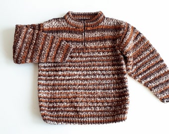 Handknitted Kids sweater Toddler Handmade Pullover Striped Bronze