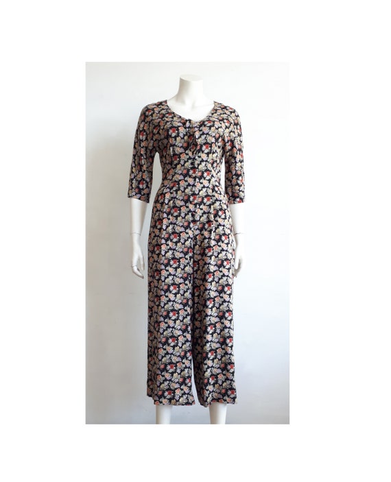 Vintage Floral Overall DAWN JOY Romper Wide Leg 80