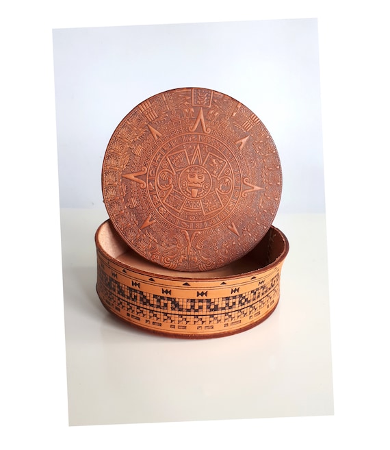 AZTEC Calendar Handcrafted Tooled Genuine Leather… - image 1