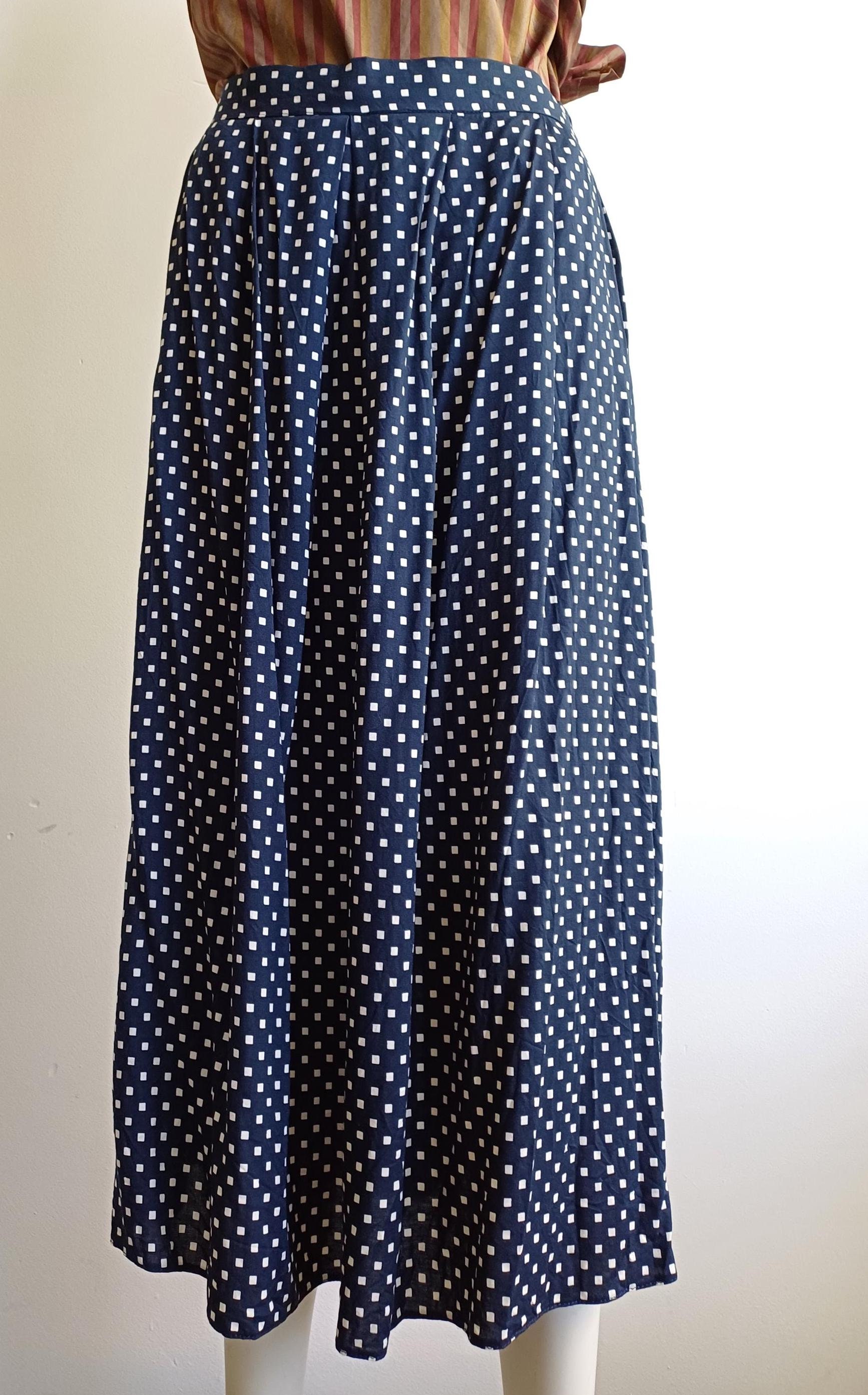 Volledige midi-VISCOSE-rok met abstract patroon, elastische tailleband, medium vintage Made in UK