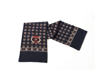 Vintage Men's Scarf, Rectangular. Dark Navy, Red C1980's Vintage Men's Scarf, Rectangular. Dark Navy, Red C1980's