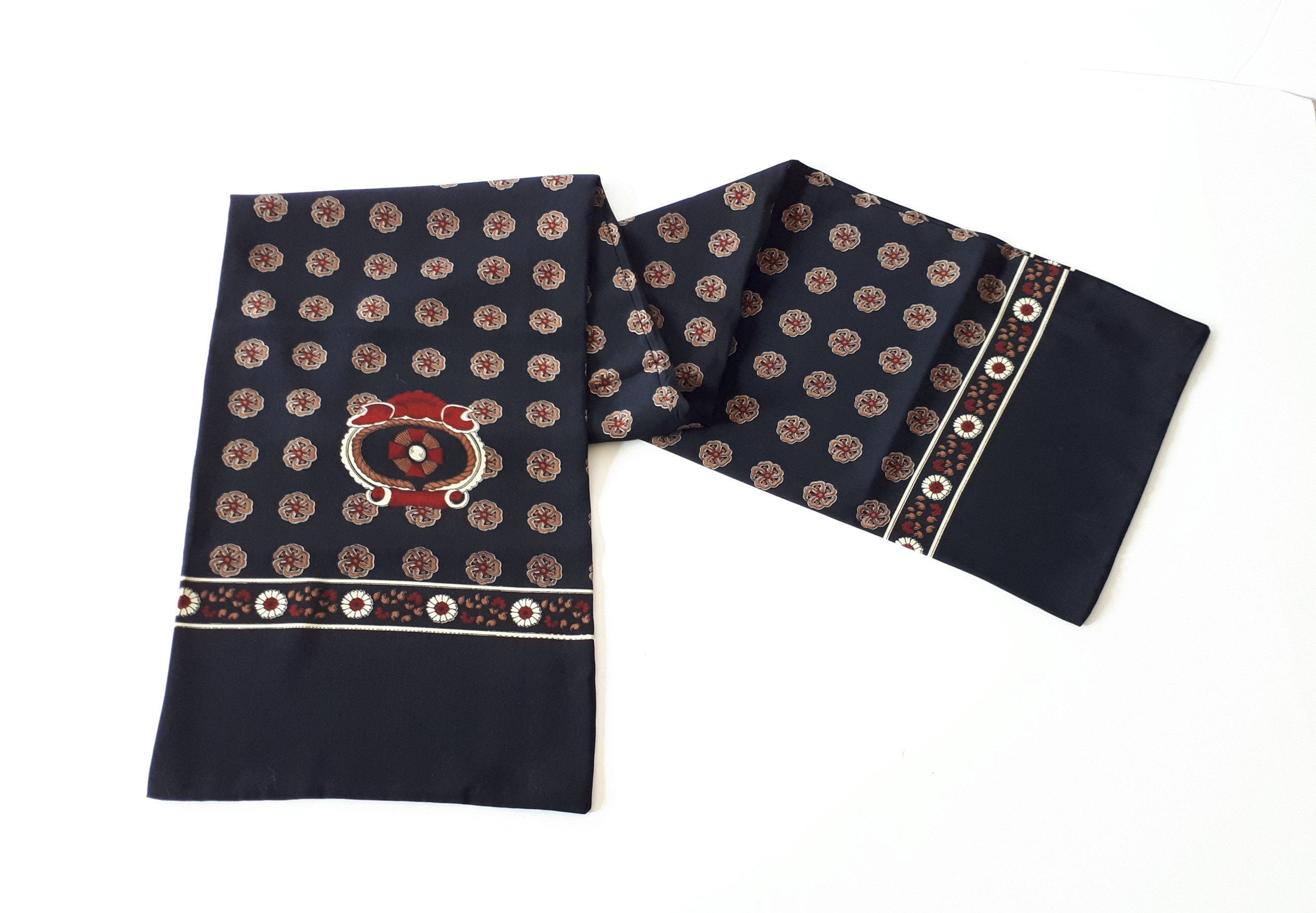 Vintage Men's Scarf, Rectangular. Dark Navy, Red C1980's