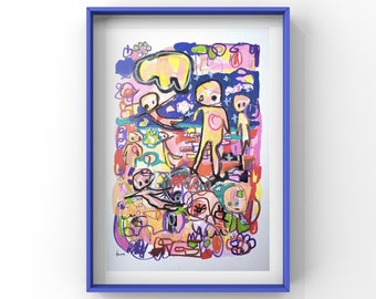 Original Abstract Art, A3 Painting, Signed & Dated, Mixed Media