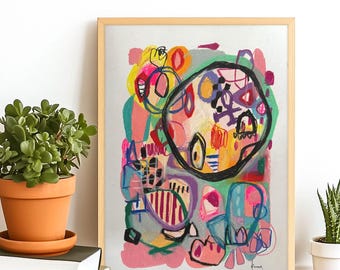 Arte abstracto original, pintura A3, firmada y fechada, técnica mixta, arte mural, Keena, acrílico, técnica mixta multicolor, arte en técnica mixta, 40,6 x 30,5 cm