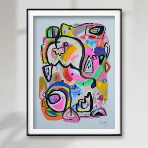 Original Abstract Art, A4 Painting, Signed & Dated, Mixed Media, Wall Art, Keena, Oil Pastel, Acrylic, Multicolour, Mixed Media Art 12" x 8"