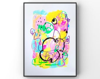 Arte astratta originale, Pittura A3, Firmato e datato, Tecnica mista, Arte murale, Keena, Acrilico, Misto Medio Multicolore, Mixed Media Art 16 "x 12"