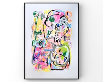 Arte astratta originale, Pittura A3, Firmato e datato, Tecnica mista, Arte murale, Keena, Acrilico, Misto Medio Multicolore, Mixed Media Art 16 "x 12"