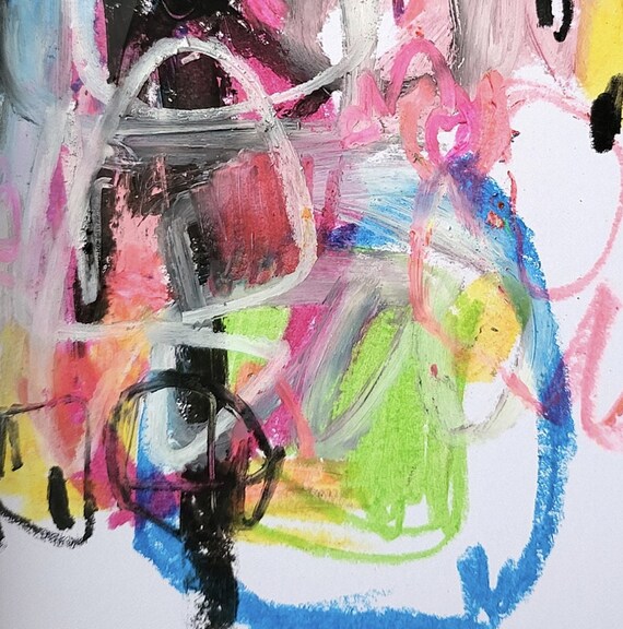 Original Abstract Art, A5 Painting, Signed & Dated, Mixed Media