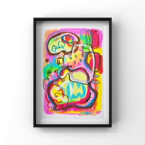 Original Abstrakte Kunst, A4 Gemälde, signiert & datiert, Mischtechnik, Wandkunst, Keena, Öl Pastell, Acryl, Mehrfarbig, Gouache Art 12&quot; x 8&quot;