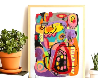 Arte astratta originale, dipinto A3, firmato e datato, tecnica mista, arte murale, Keena, acrilico, tecnica mista multicolore, arte tecnica mista 16"x12"