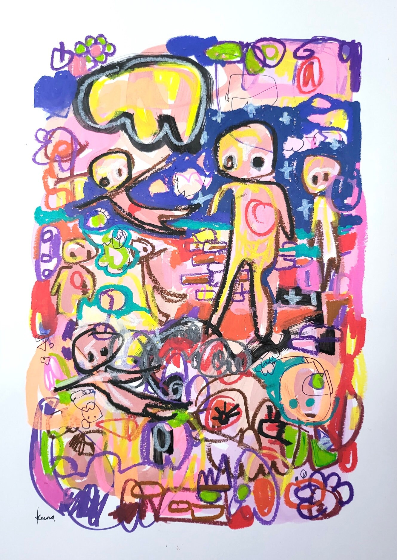 絵画 Acrylic painting A3 Original Abstract Art, A3 Painting, Signed & Dated, Mixed Media