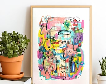 Arte astratta originale, dipinto A3, firmato e datato, tecnica mista, arte murale, Keena, acrilico, tecnica mista multicolore, arte tecnica mista 16"x12"