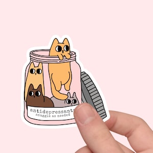 Sticker antidépresseur en vinyle chat mignon, Pot de chatons, Sticker chat rigolo, Flacon antidépresseur, Sticker Kindle, Décoration d'ordinateur portable