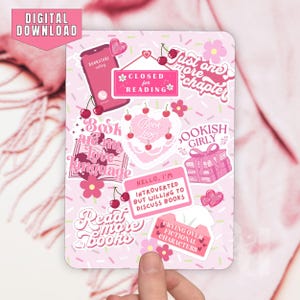 Druckbare Kindle Hülle für Paperwhite 2024 eReader Klarsichthülle Dekor, Bücherwurm Aufkleber Collage Rosa Digital Art PDF