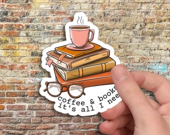 Vinyl Book Lover Sticker Coffee Lover Sticker Vinyl Sticker for Laptop Book Theme Decal Water Bottle Sticker Book Club Sticker for Reader