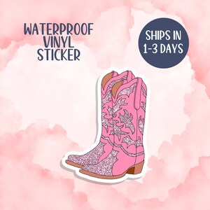 Sticker bottes de cowboy disco roses, sticker Kindle des années 70 pour iPhone, iPad, cow-girl tendance, country, western, rétro, autocollant de journal intime, ordinateur portable