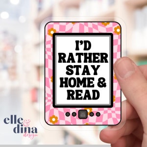 家で読書したい ピンクのレトロチェック Kindle ステッカー ノートパソコン iPad Kobo 本好き 本好き Booktok リーダー 先生へのギフトアイデア