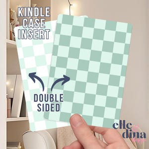Kindle Case Insert BASIC 11th GEN eReader Decor Clear Case Personalise with Stickers, Double-sided Sage Green Retro Checkerboard Reader Gift