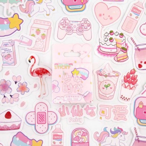 Kawaii Mix Sticker Set, PINK, 45 Pk, Japanese Stationery, Scrapbook, Planner Decoration, Organizer, Bullet Journal, Gamer Flamingo EDD104 Il_570xn