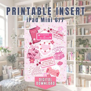 PRINTABLE iPad Mini 6 or 7 Case Insert for Tablet Clear Case Decor, Bookish Sticker Collage Pink Digital Art