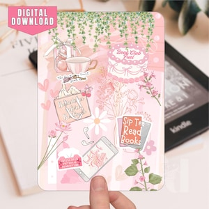 Bookish Sticker Inspired Kindle Insert for Paperwhite 2024, Paperwhite, Colorsoft, Basic Oasis & Fire8 eReader Clear Case Decor | Pink/Peach