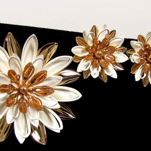 Sarah Coventry Water Lily Brooch Earring Set White Jewelry 1960s Flowers Enameled Jewelry