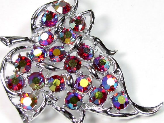 Sarah Coventry Aurora Borealis Rhinestone Leaf  S… - image 2