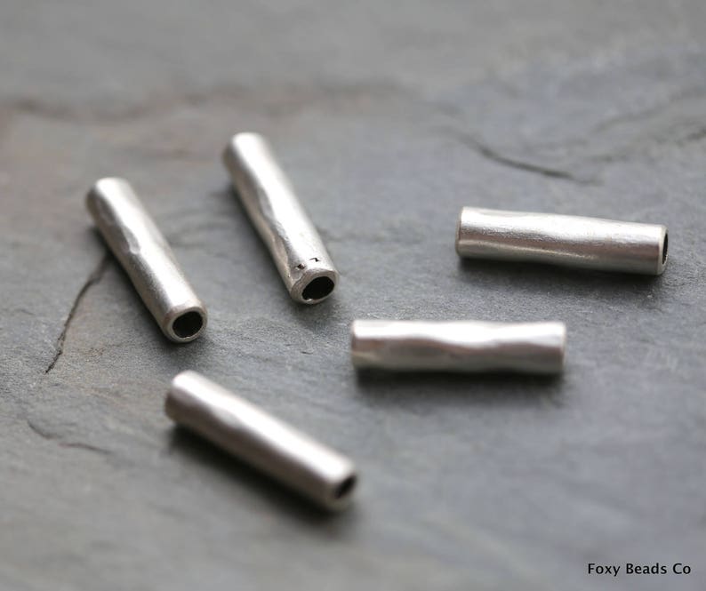 Tube Beads 2 PCs Silver Plated HammeredTube Jewelry Spacers