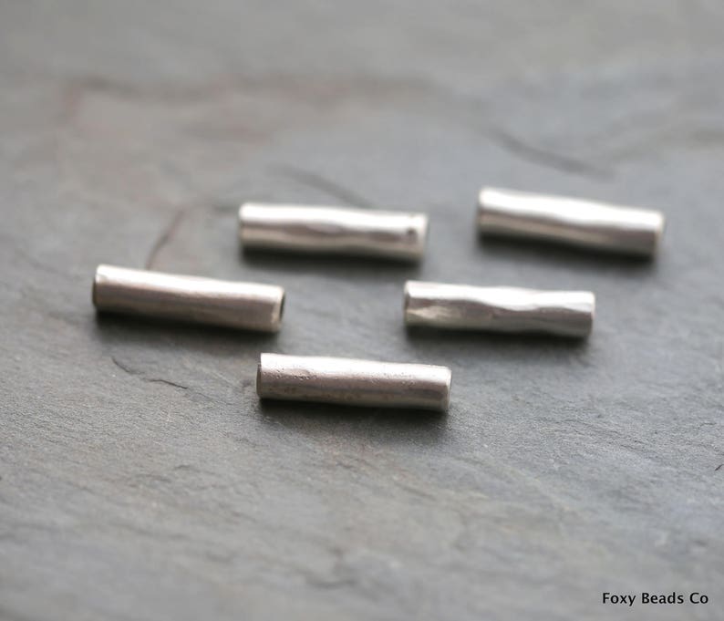 Tube Beads 2 PCs Silver Plated HammeredTube Jewelry Spacers