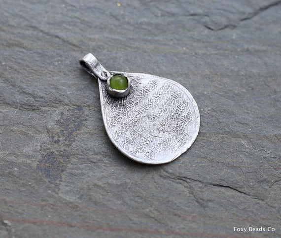 Green Jade Gemstone Silver Plated Arabic Protection Talisman | Etsy