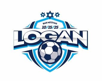 Custom Bar Mitzvah Logo Soccer Theme Personalized with Name Futbol Bar Mitzvah Soccer Bat Mitzvah custom made Digital Download