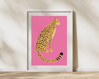 Printable Downloadable Artwork Eclectic Maximalist Design - Pink Tiger Side