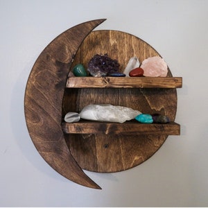 Moon Shelf Crystal Shelf Display | Bohemian, Eclectic, Maximalist Home Decor Wall Hanging Moon Shelf Wooden Moon Shelf, Crystal Shelf