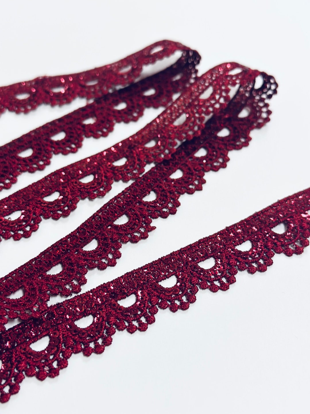 1 Yard Sequin Maroon Flower Lace Trim Ribbon Edge Sewing Etsy UK