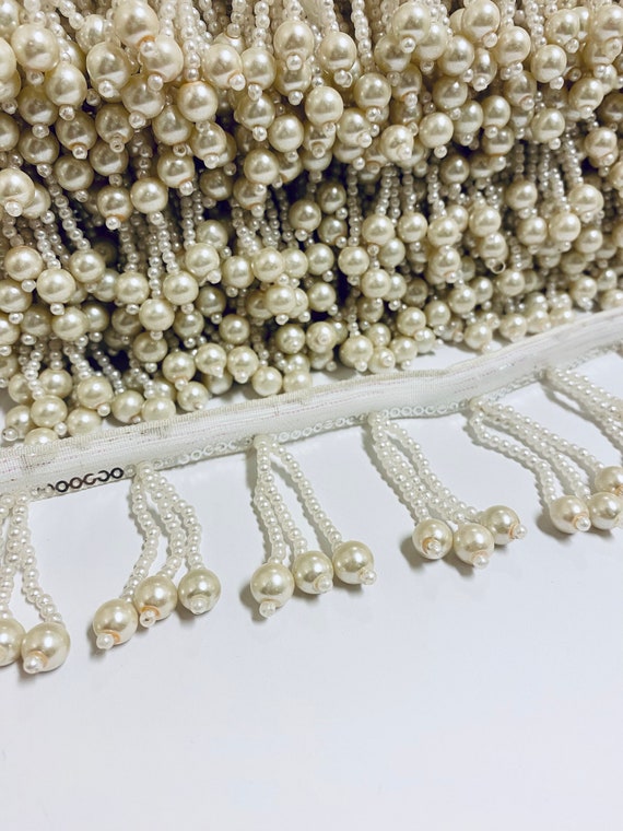 1 Yard Cream Pearl Beads, Lace Trim Sew-on Tassel Chain DIY Bridal,belts,  Curtain Edges, Accessories 