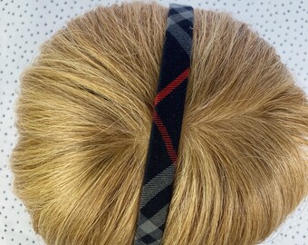 1/2” plaid/check preppy headband in black blue red