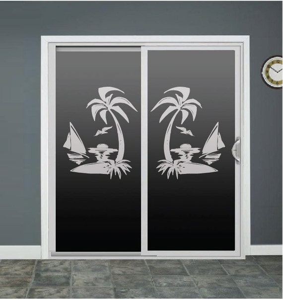 Palm Tree Sailboat Glass Door Decals Etched glass window Etsy