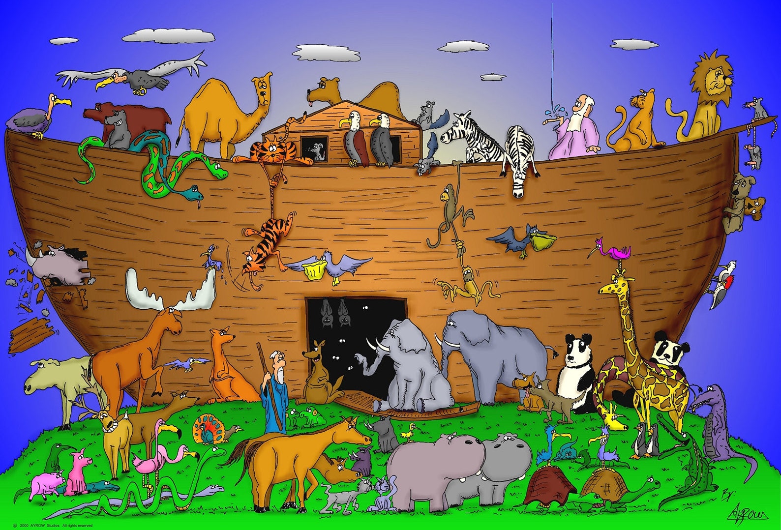 Noah s Ark 20 X 30 Hand drawn Poster Print Etsy